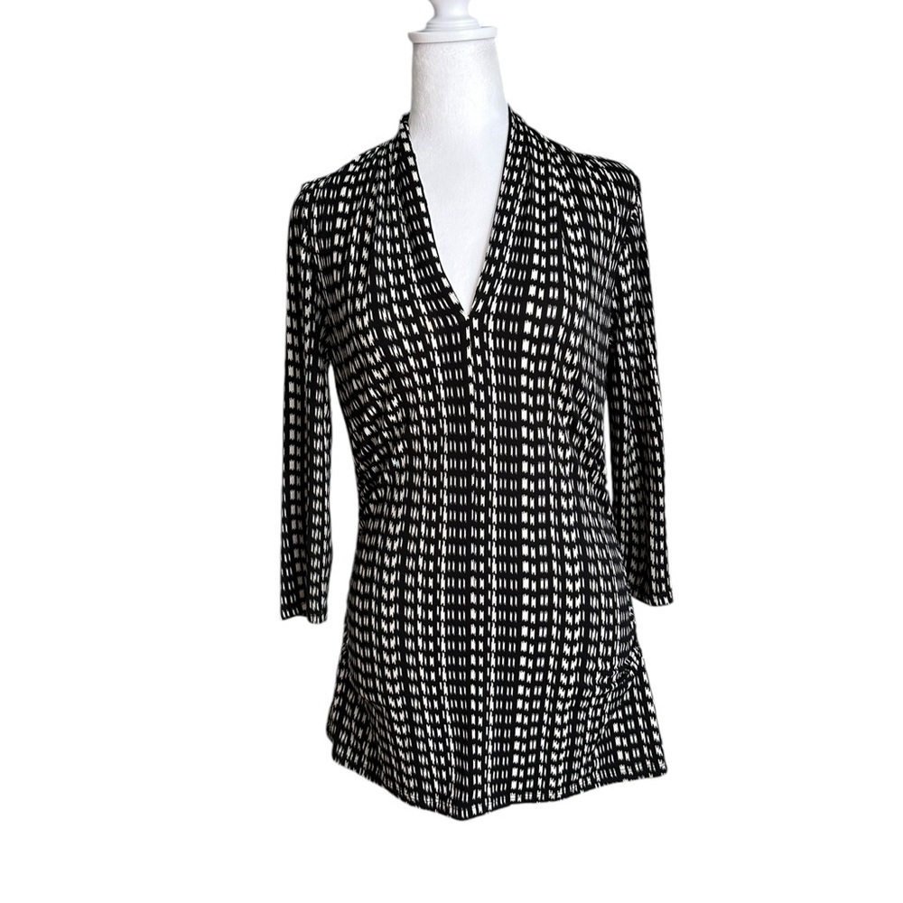 Vince Camuto Black White 3/4 Sleeve Ruched Waistline Top Size XS